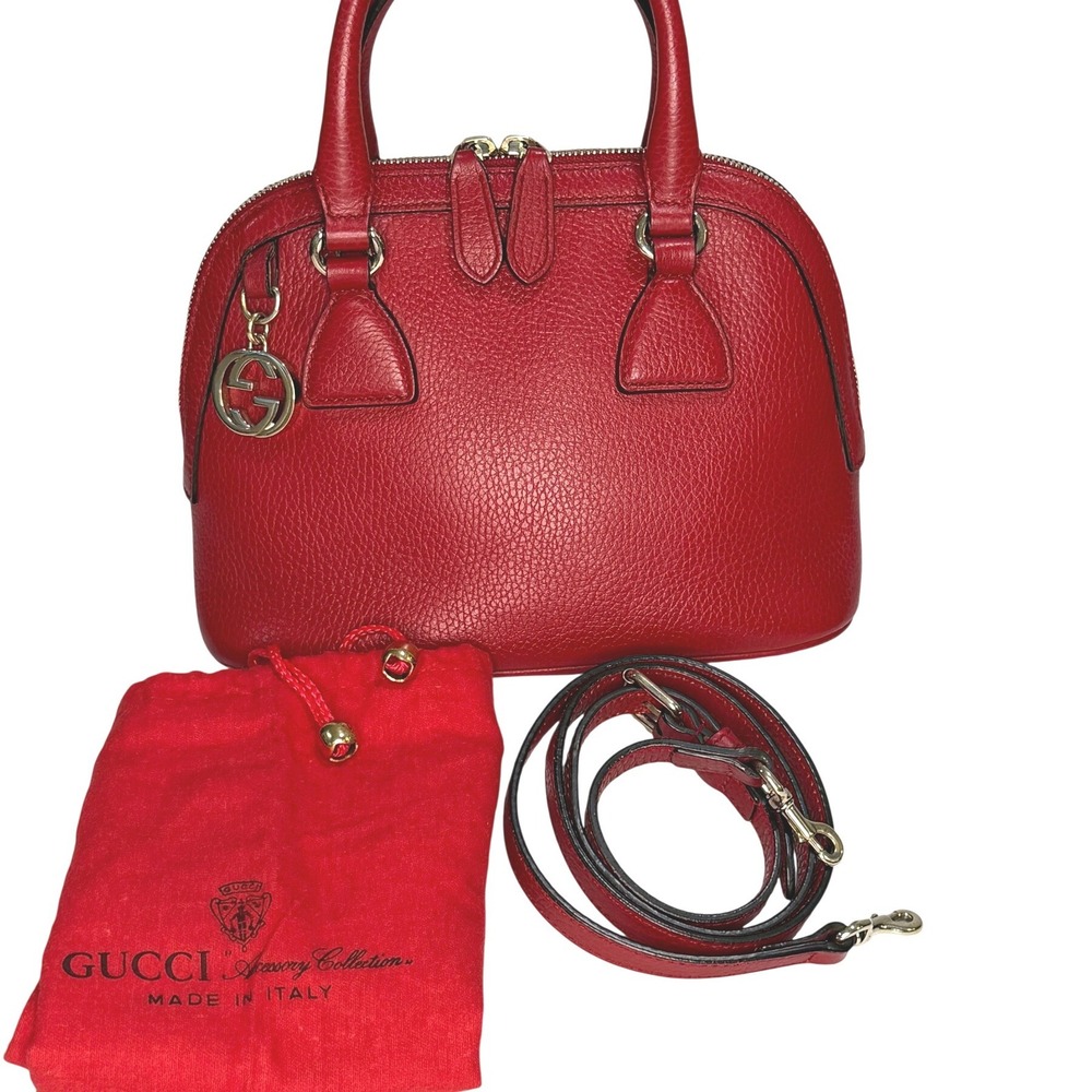 Gucci Red Leather Dome Satchel Crossbody Bag w Strap & Dust Bag | Excellent - Picture 14 of 14